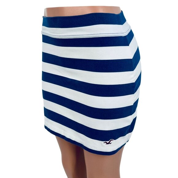Vintage Y2K Hollister Jersey Stretch Blue & White Striped Bodycon Mini Skirt - Picture 9 of 16